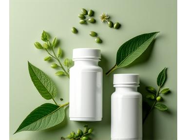 Stylish bottles of anti-aging supplements with natural ingredients
