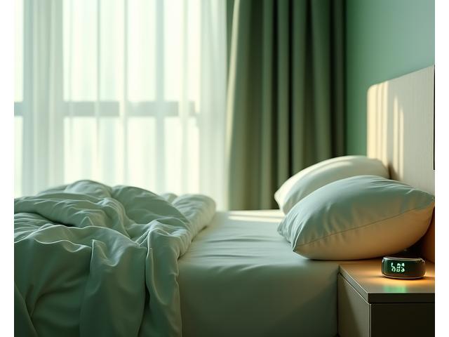 Serene bedroom with smart sleep technology for deep sleep optimization